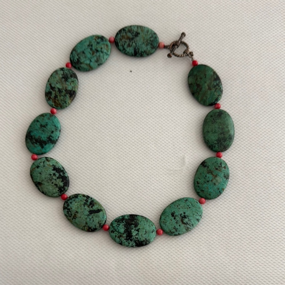 Turquoise and Red Beaded Necklace